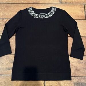 Karl Lagerfeld Black Sweater with a Pearl Neckline